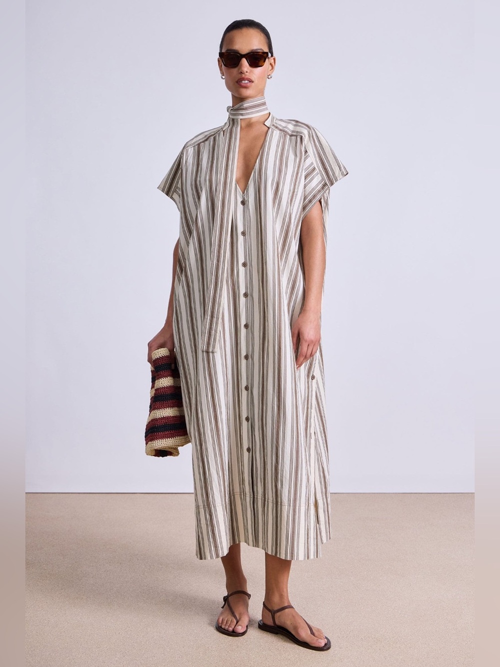 Apiece Apart Isolan Caftan Wide Stripes Coffee + Cream